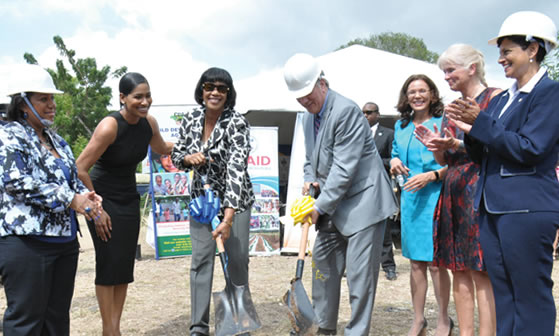 Former Prime Minister of Jamaica, Portia Simpson Miller at the official ground breaking ceremony for the construction of the Caribbean’s first State-funded Transitional Living Programme for Children in State Care. Also in attendance, (former) Youth Minister, Lisa Hanna and US Ambassador to Jamaica, Luis G. Moreno.