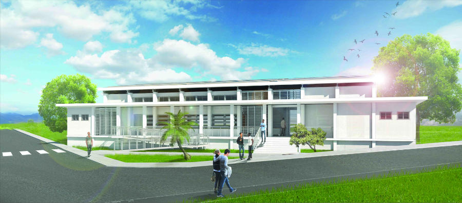 Artist’s impression of the net zero energy building currently in construction at The UWI Mona.