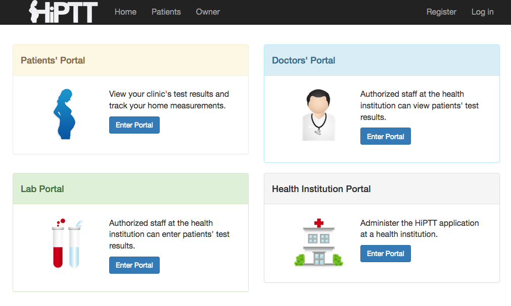 The heart of HiPTT is a Web portal which supports the full cycle of data entry, flow and visualization between patient, doctor and medical laboratories for the management of diabetes in pregnancy.